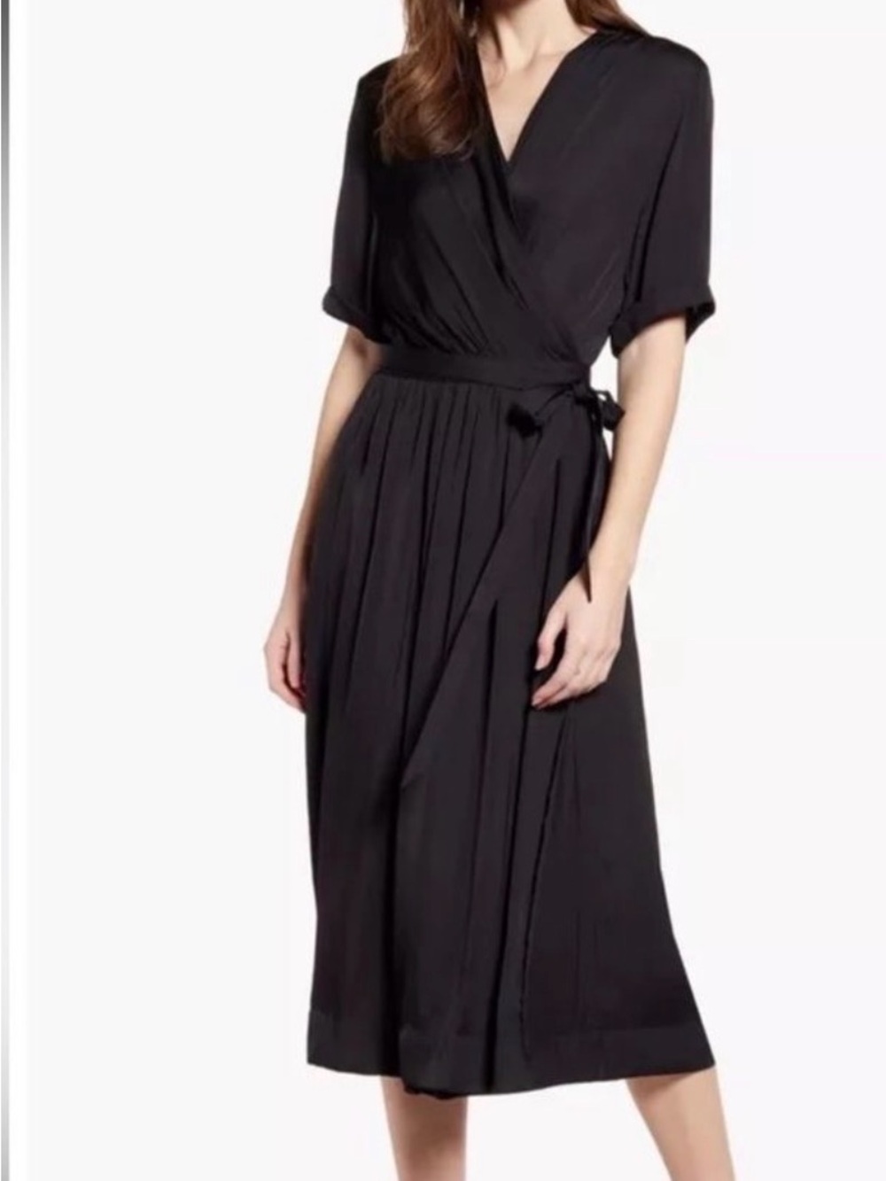 Scotch & Soda Black V-Neck Midi Wrap Dress